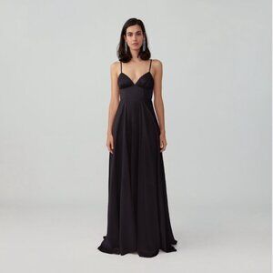 Fame and Partners Strappy Tri Cup Gown in Black with Slit